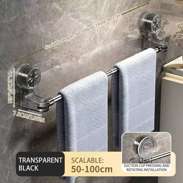 Aihogard Doppelstangen-Handtuchhalter aus Edelstahl mit Saugnapf für die Wandmontage, Silber oder Schwarz - Bild 1