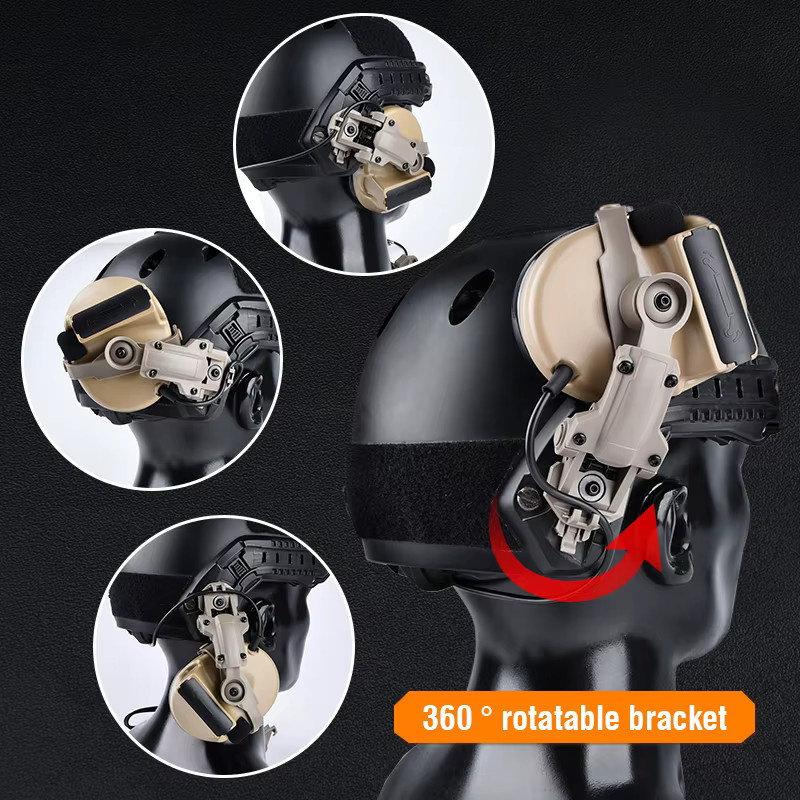 WADSN Taktische Headset-Halterung mit Multi-Winkel-Rotation und Helmschienen-Adapter für Com Sordin Kopfhörer, passend für MSA Wendy ARC Rail PEQ, Schwarz oder Beige - Bild 3