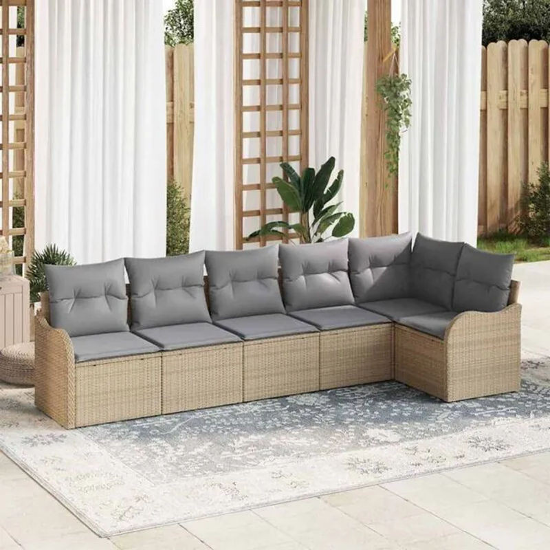 vidaxl Garten-Sofa-Set aus Poly-Rattan mit Kissen und Stauraum in Beige, 6-teilig, modern - Bild 1