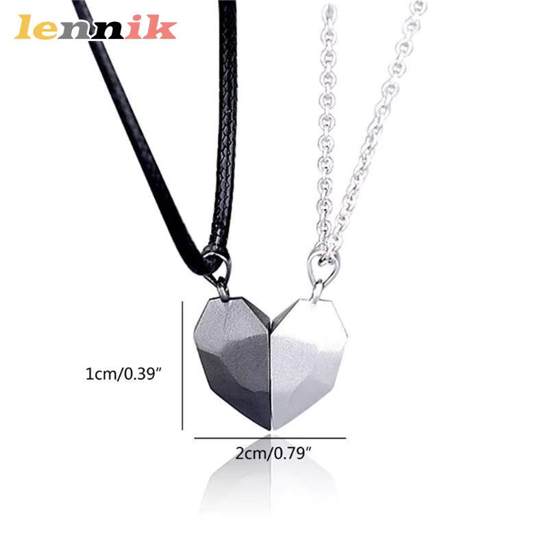 LENNIK Halskette, Herz-Magnet-Anhänger, Edelstahl, Silber, Unisex - Bild 2