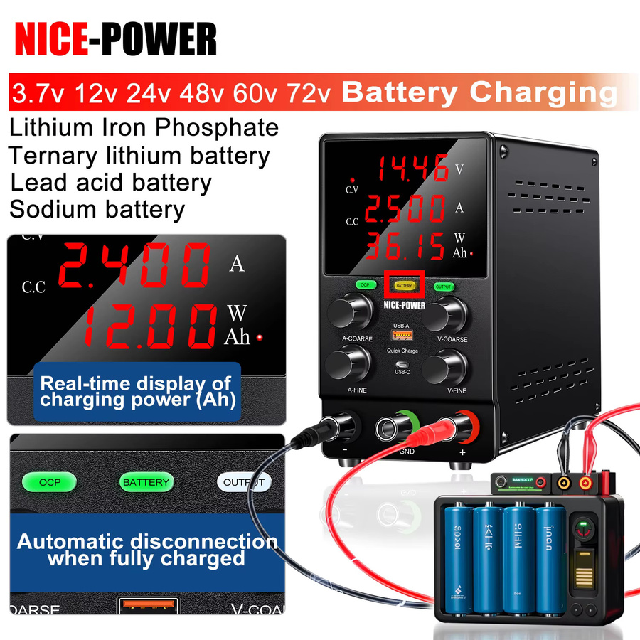 Nice-power Labornetzteil 10A DC geregeltes Laborbatterie-Ladegerät mit einstellbarem Spannungsregler 3,7 V 24 V 36 V als Tischquelle - Bild 3
