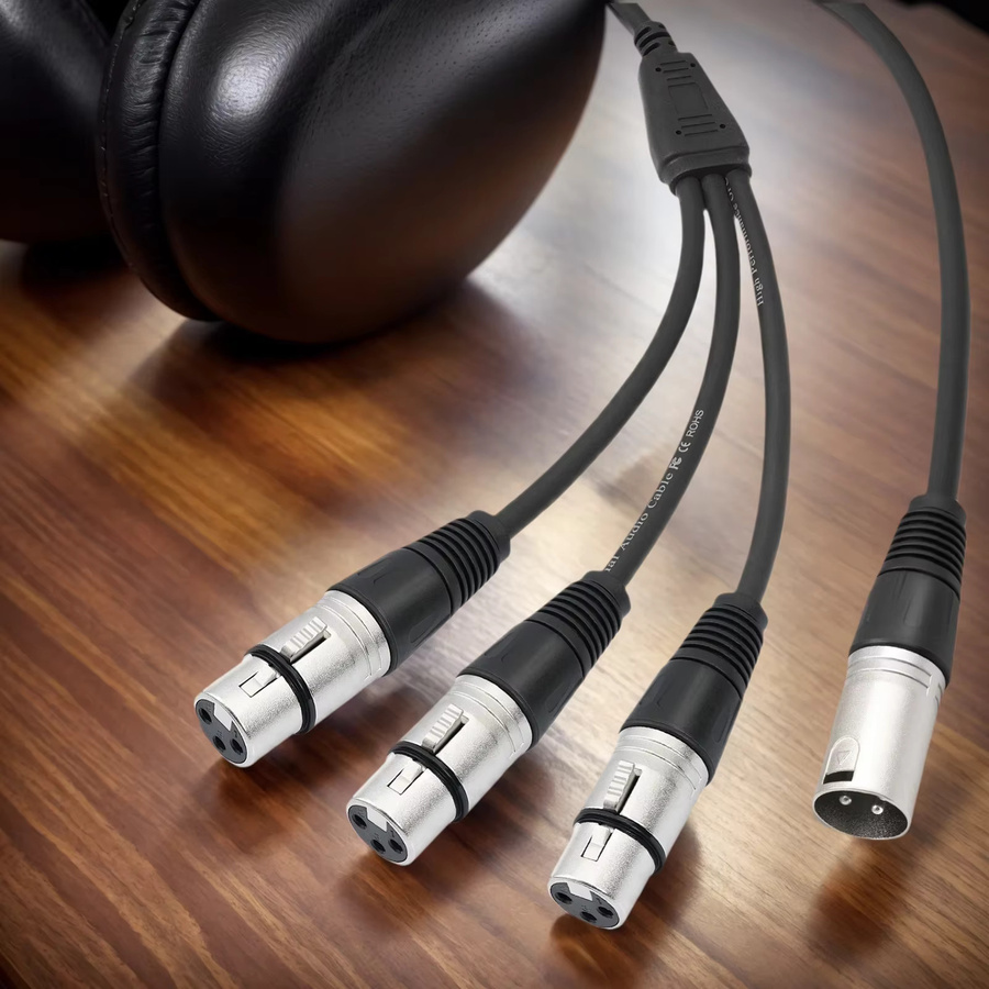 ALLOYSEED 3-poliges XLR Y-Splitterkabel, Stecker auf 3 Buchsen, geflochtenes und abgeschirmtes Audiokabel in Schwarz - Bild 4