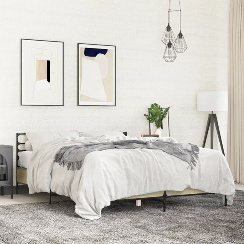 Vidaxl Doppelbett Bettgestell Sonoma-eiche Braun aus Holzwerkstoff und Metall B/T/H: 150 x 200 cm - Bild 1