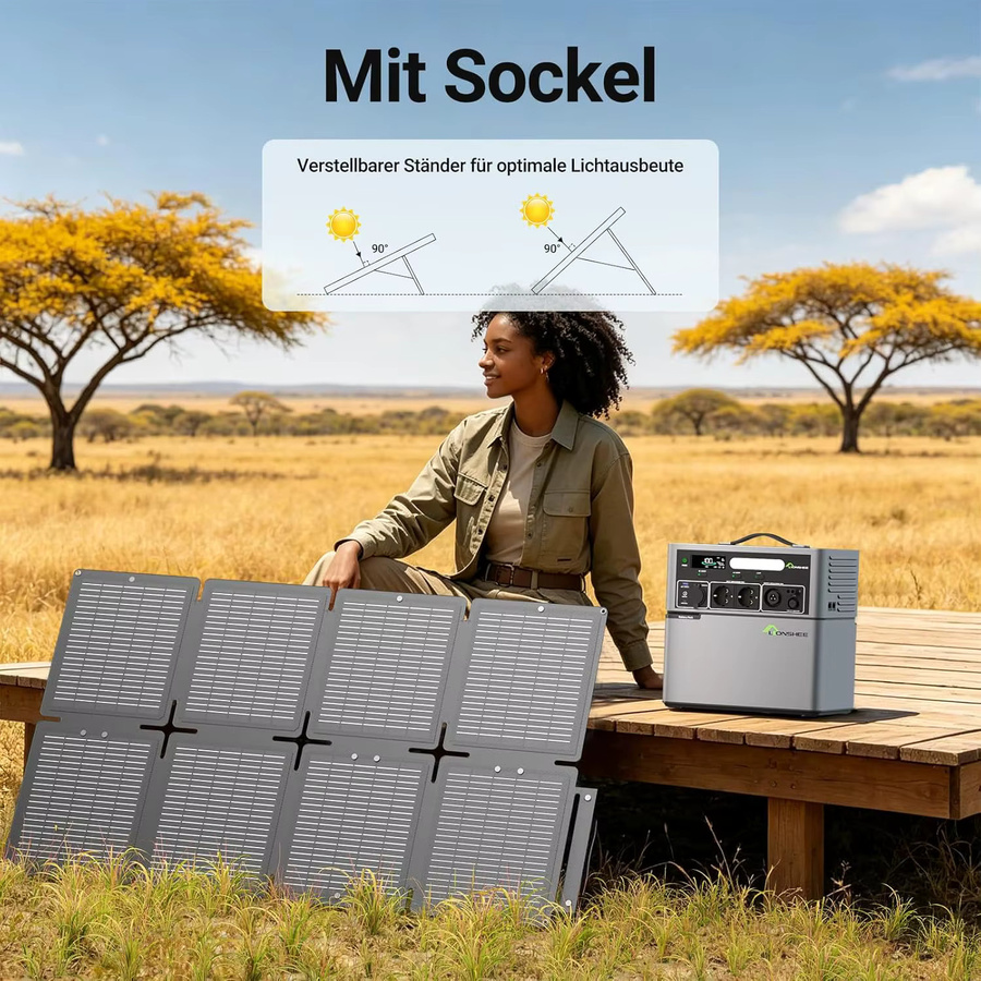 LIONSHEE 60W Faltbares Solarpanel Tragbares Solar Ladegerät IP67 Wasserdicht in Schwarz mit USB-C, USB-A und DC Ausgängen für Camping und Outdoor - Bild 4