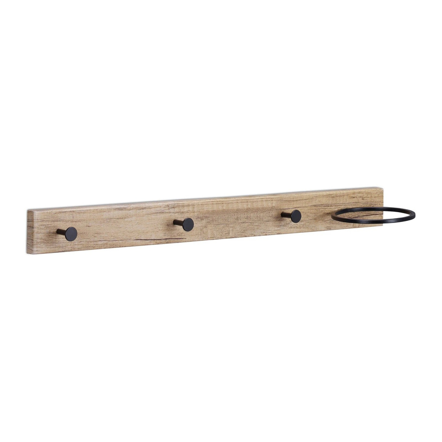 Relaxdays Garderobenleiste aus MDF und Eisen in Hellbraun und Schwarz mit 3 Haken und Schalring, B/H/T: 65 x 13 x 14,5 cm - Bild 2