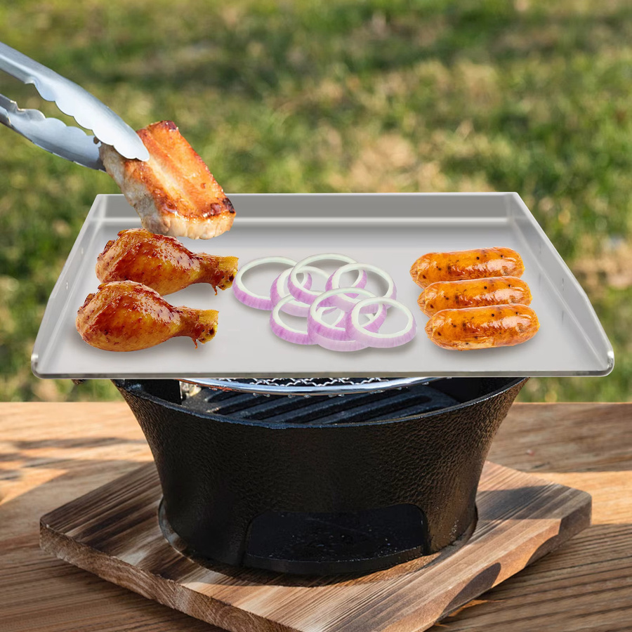 Bymaocar Edelstahl-Grillplatte in Silber, universelle Grillplatte für Camping und Wandern, B/T: 49 x 32,5 cm - Bild 2