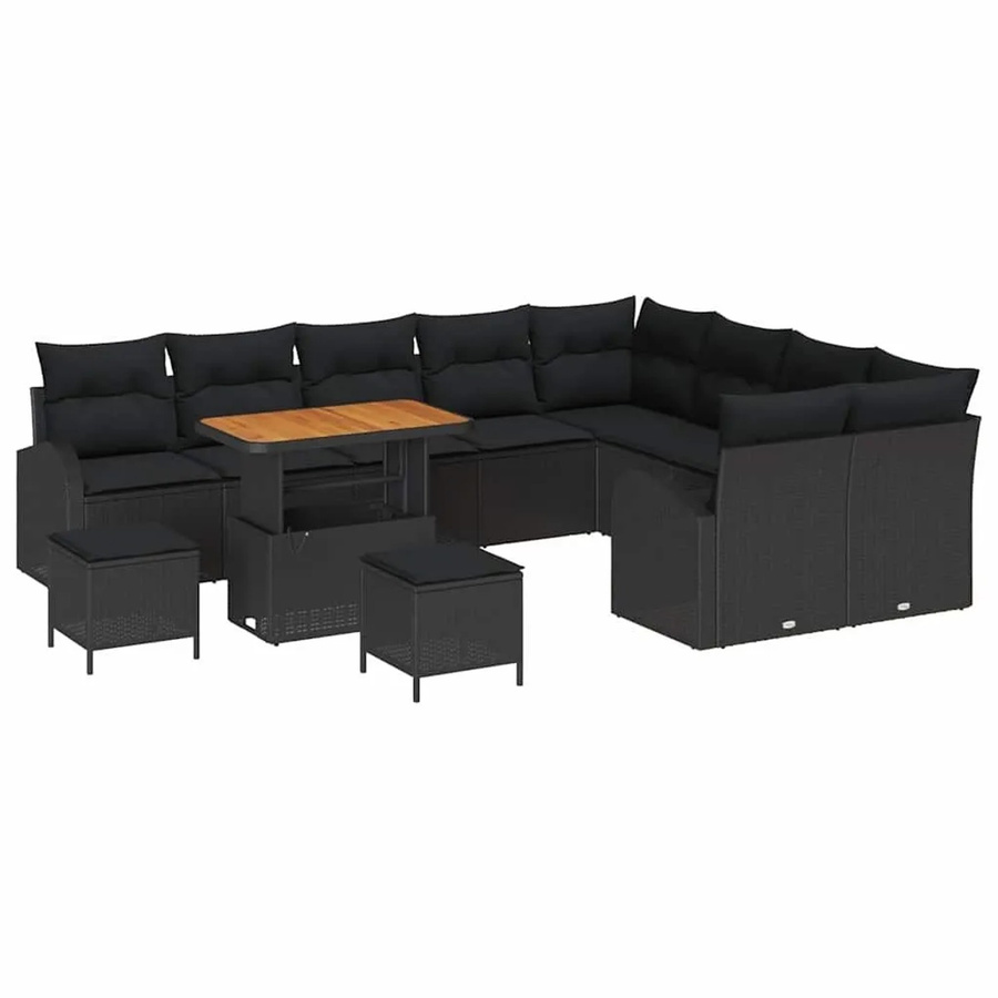 vidaXL Garten-Sofa-Set 12-tlg in Schwarz mit Kissen, Ottomane und Couchtisch inklusive integriertem Stauraum - Bild 2