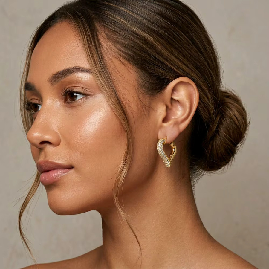 amofa Creolen, Herzform, Gold, Zirkonia, Damen - Bild 2