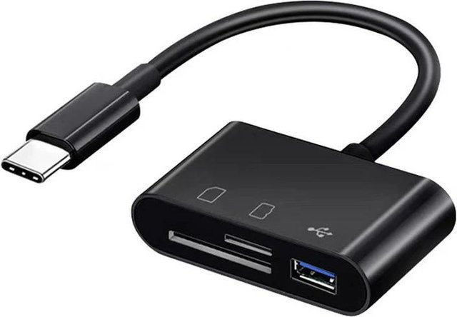 Meiteai-Tech 3-in-1 Typ-C SD TF Kartenleser mit OTG Funktion für iOS und Android in Schwarz - Bild 1