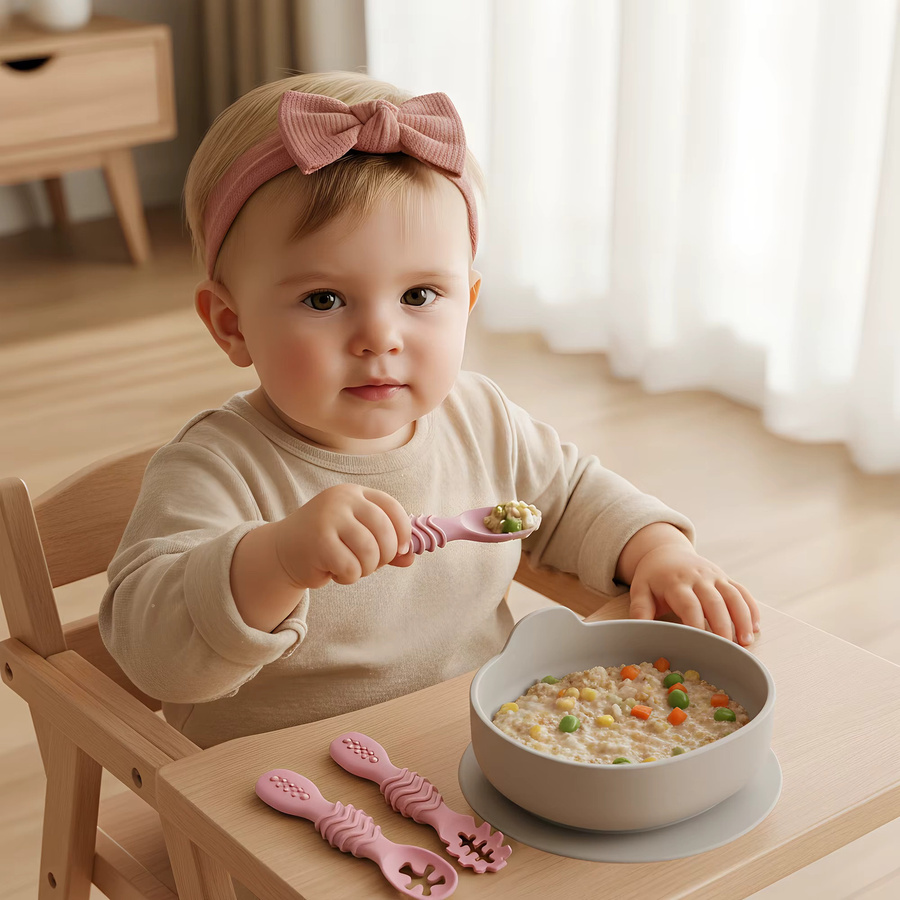 2-teiliges Silikon-Babylöffel-Set in Pink mit ergonomischem Design und spülmaschinenfester Ausführung - Bild 1