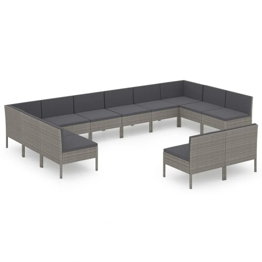 vidaXL 12-tlg Garten-Lounge-Set in U-Form aus Poly Rattan und Metall in Anthrazit mit Auflagen und Kissen - Bild 2