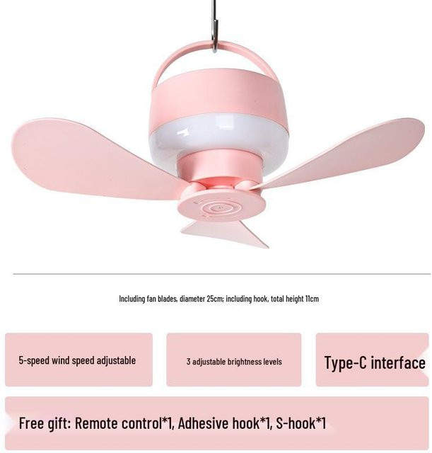 Wiederaufladbarer Deckenventilator von Got Now mit Fernbedienung in Pink für Camping und Studentenwohnheime - Bild 1