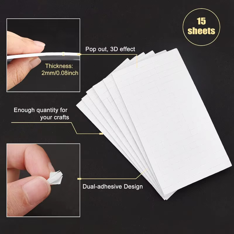 3960 Stück selbstklebende 3D-Pop-Schaumstoff-Punkte und Quadrate in Weiß für Bastelarbeiten, DIY und Scrapbooking, 15 Blatt, 0,24 Zoll - Bild 3