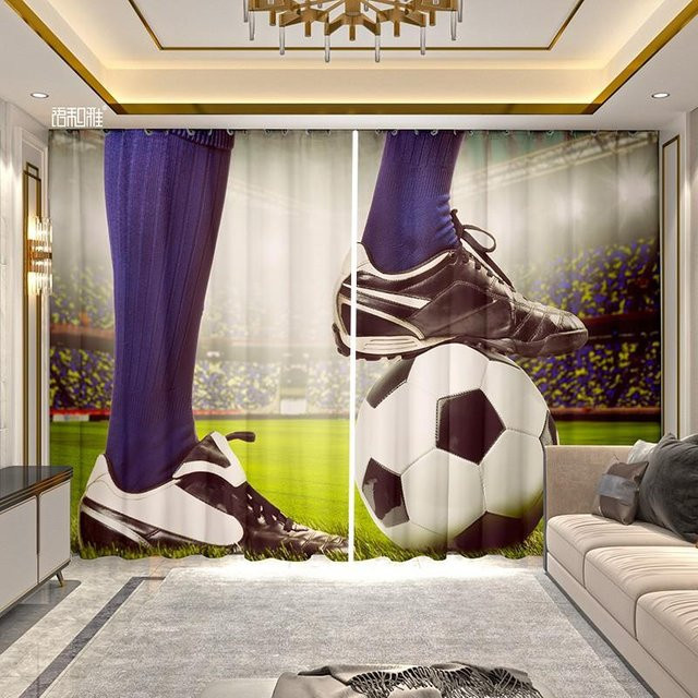 2-teiliger halbtransparenter Vorhang mit Fußball-Print von Yiran Furniture, modern, mehrfarbig, Breite: 135 cm, Höhe: 185 cm - Bild 1