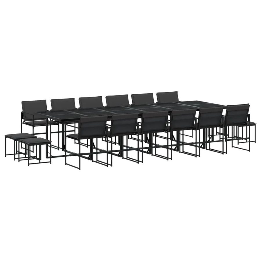 vidaXL 17-tlg Garten-Essgruppe mit Kissen in Schwarz aus Textilene und gehärtetem Glas - Bild 2
