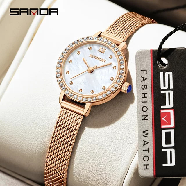 SANDA Armbanduhr, Quarzuhr, Legierung, Weiß, Gold, Damen - Bild 1