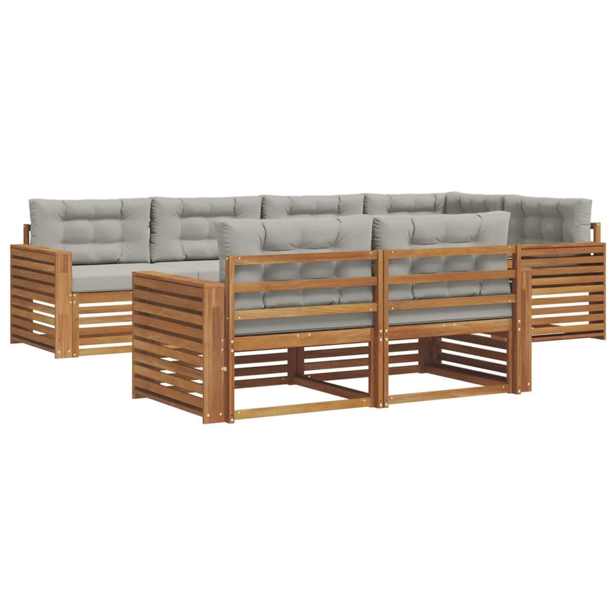 vidaXL Outdoor-Sofagarnitur 22-tlg. aus Akazienholz in Natur mit hellgrauen Kissen im L-Shape Design - Bild 2