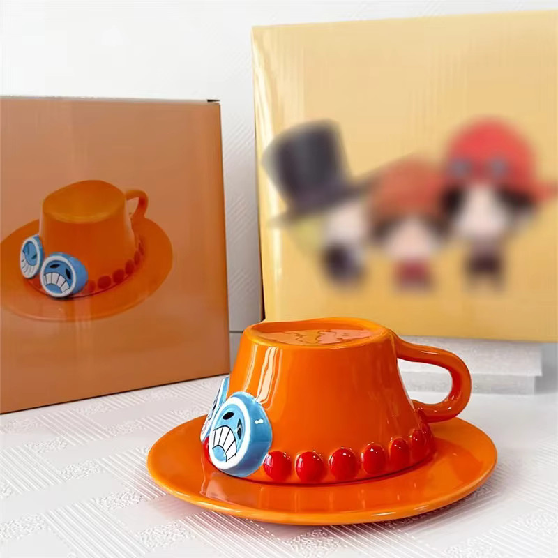 JUSTINLAU Anime Kaffeetasse mit Untertasse aus Keramik in Gelb mit Hut-Relief-Design - Bild 2
