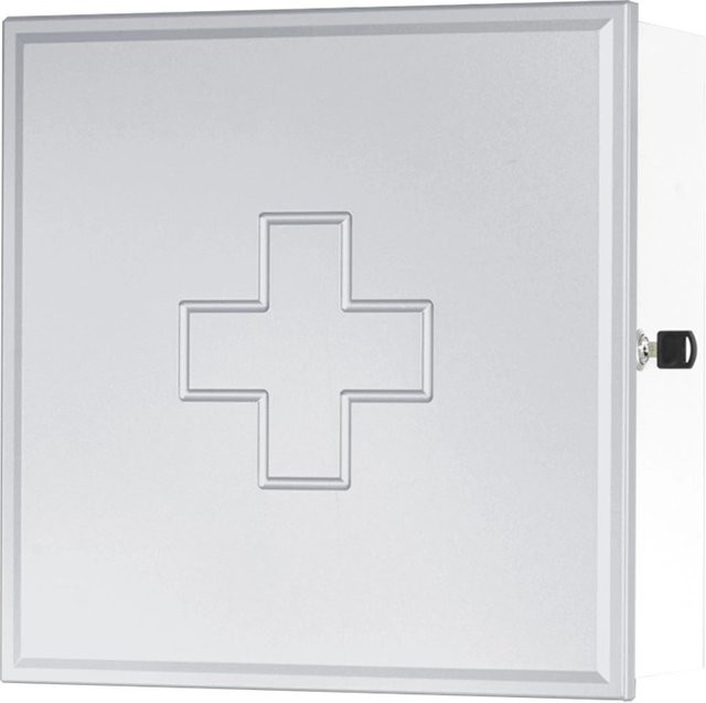 Jokey Medizinschrank Weiß-Silber mit Glastür und Schloss für Badezimmer und Gäste-WC B/H: 39 x 39 cm - Bild 1