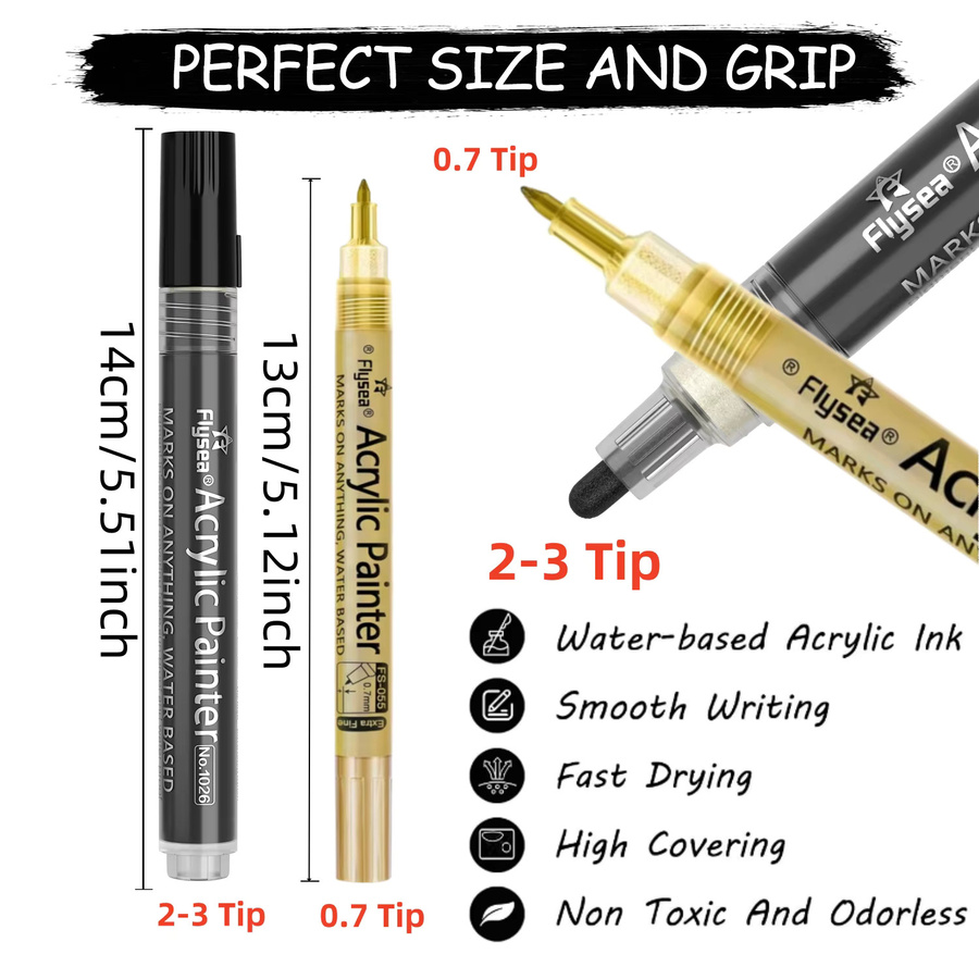 Kolorowys Acryl-Farbmarker Set mit extra feiner 0,7 mm Spitze und mittlerer 3 mm Spitze in Schwarz, Weiß, Gold, Silber und Multicolour, wasserfeste Pigmentstifte - Bild 2