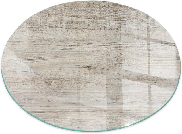 Tulup Runde Glasplatte für Kaminöfen in Beige mit heller Holzstruktur, Durchmesser: 60 cm - Bild 1