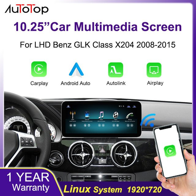 AUTOTOP Wireless CarPlay und Android Auto Bildschirm für Mercedes-Benz GLK Klasse X204 (2008-2015), 10,25 Zoll, Schwarz - Bild 1