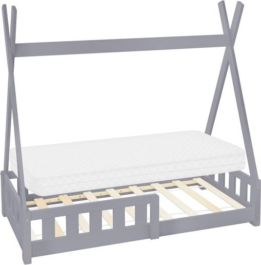 ML-Design Kinderbett Tipi aus Kiefernholz in Hellgrau mit Matratze und Rausfallschutz, B: 70 cm, L: 140 cm, H: 141 cm - Bild 1