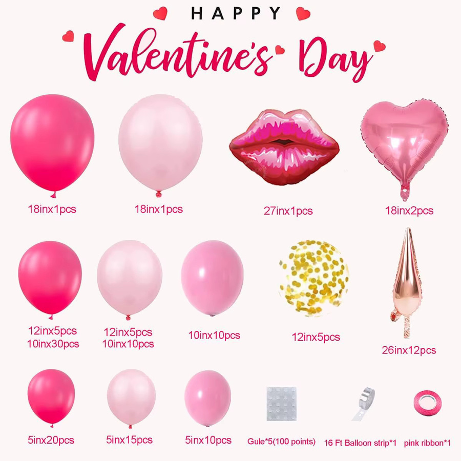 YAYB Ballon-Girlanden-Set mit 130 Stück in Rot und Rosa für Hochzeit, Geburtstag, Valentinstag oder Baby Shower - Bild 3