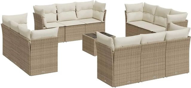 vidaXL 13-teilige Garten-Sofagarnitur in U-Form aus Polyrattan mit Kissen in Beige-Creme - Bild 1