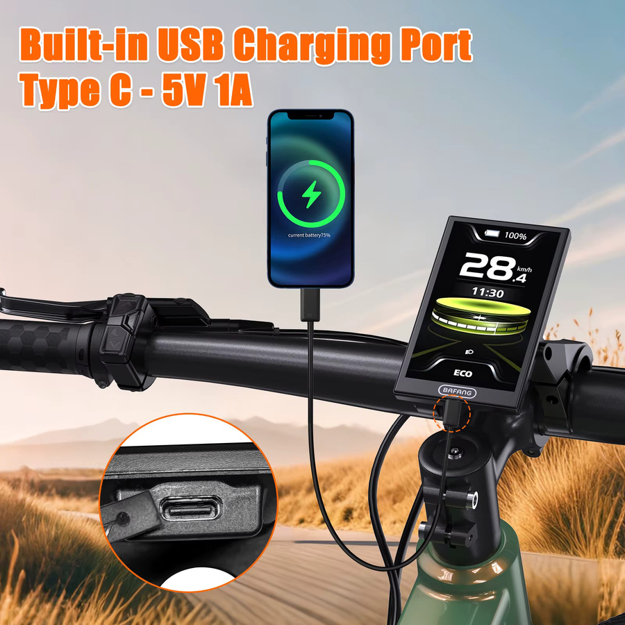 Bafang DPC010 E-Bike-Display mit 4-Zoll-TFT-Bildschirm, wasserdicht nach IP66 und automatischer Hintergrundbeleuchtung, Schwarz - Bild 6