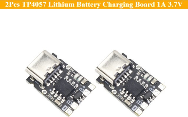 2er-Set TP4057 Lithium-Batterie Lade Modul mit Typ-C Schnittstelle und Schutzfunktion, 1A, 3,7 V, Schwarz - Bild 1