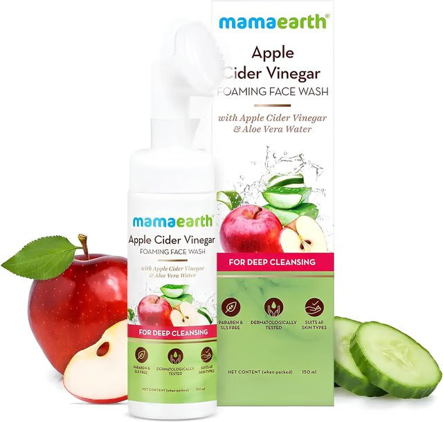 Mamaearth Apfelessig Gesichtswaschgel mit Bürste, 150 ml, Unisex - Bild 1
