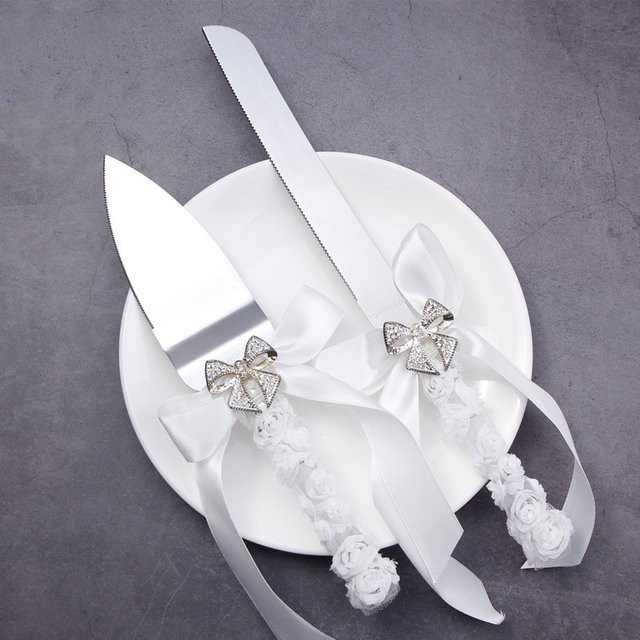 Hochzeitsschmetterling Kuchenmesser aus Edelstahl in Weiß für Braut und Bräutigam - Bild 1