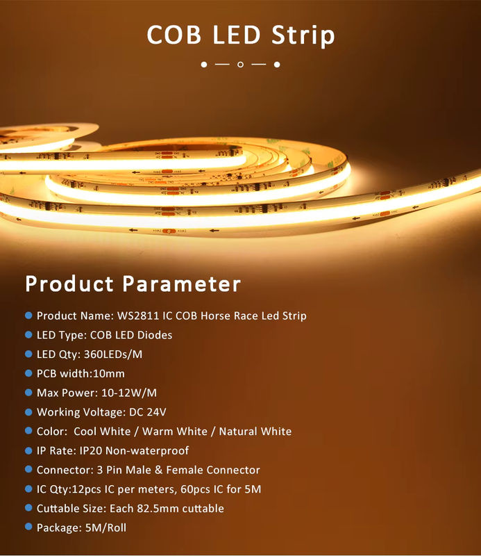 MJJCLED COB LED-Streifen Set mit RGBIC Effekt, WS2811 24V, Warmweiß, inklusive RF-Touchpanel-Controller und Treiber - Bild 2