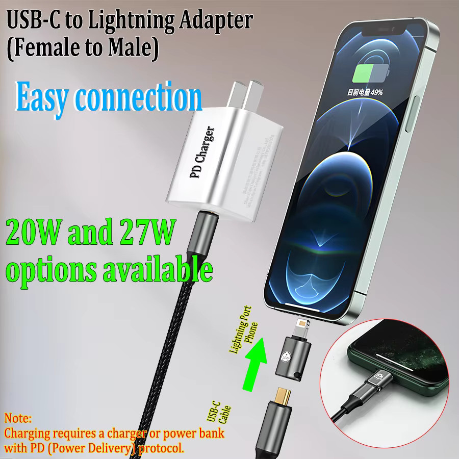 LKLB USB-C auf Lightning Adapter mit 27W PD Ladefunktion und Datenübertragung für iPhone, iPad und iPod - Bild 3