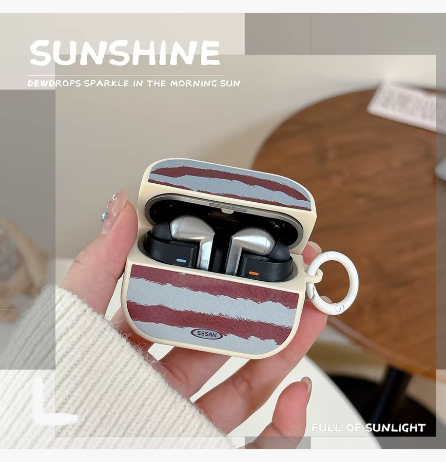 Stoßfeste Kopfhörer-Schutzhülle im Retro Zebra-Print mit Haken für Samsung Galaxy Buds 3, Buds 3 Pro und FE, Kunstleder-Textur, Multicolour - Bild 2