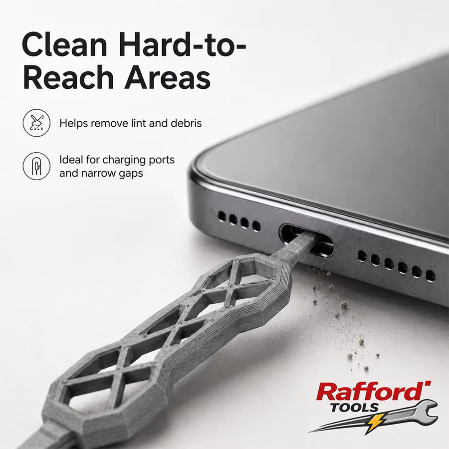 Rafford Tragbarer Ladeanschluss-Reiniger in Grau mit USB-A und USB-C Anschlüssen zur Staubentfernung für dein Telefon - Bild 3