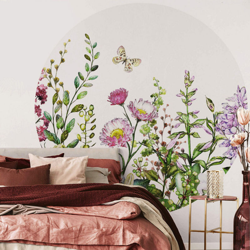 K&L Wall Art Runde Vliestapete Florale Sommer Blumenwiese Mehrfarbig Matt - Bild 3