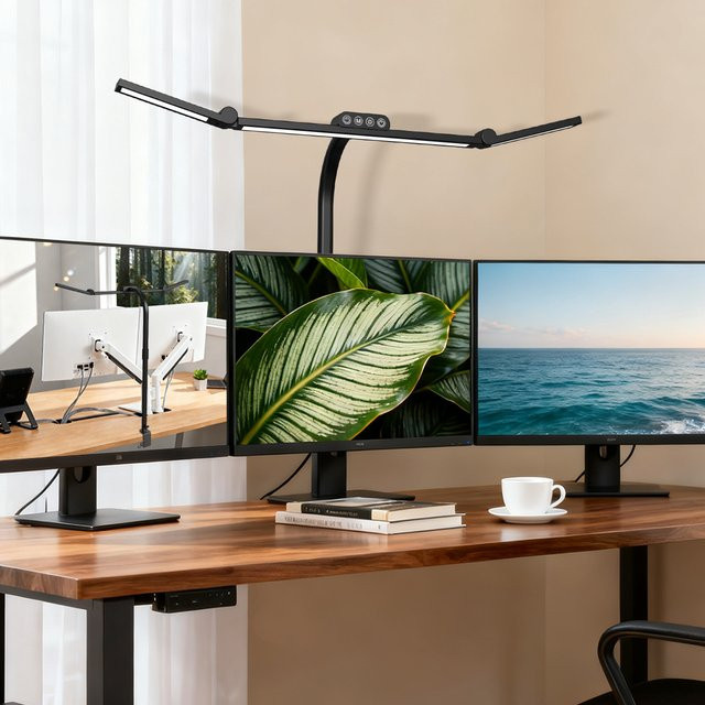 Intelligente Doppelkopf-LED-Schreibtischlampe mit Klemme und flexiblem Schwanenhals, augenschonende Arbeitsleuchte für Home-Office und Studium, modern und verstellbar - Bild 1