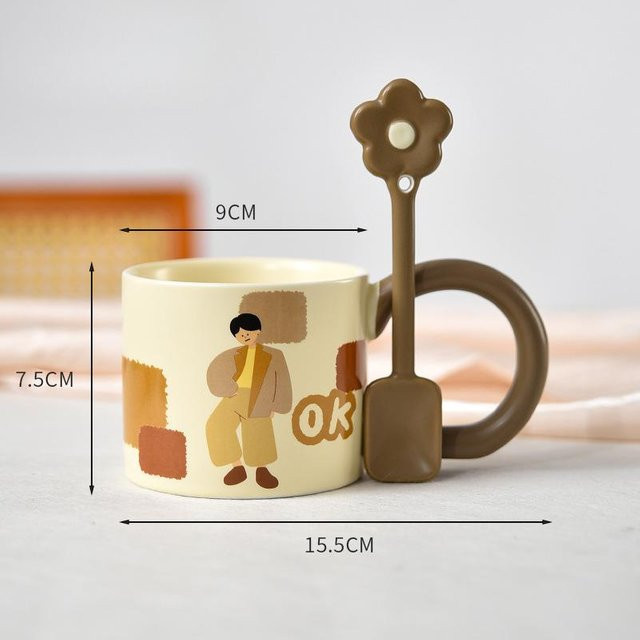 Keramiktasse mit Löffel Set in Beige, 350 ml - Bild 1
