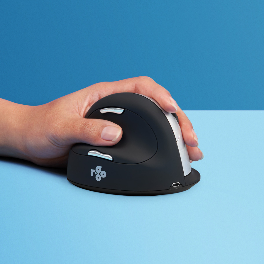 R-Go Tools HE Ergonomische Funkmaus mit Pausensoftware in Schwarz/Silber, Bluetooth, 2500 DPI, Größe L für Linkshänder - Bild 3