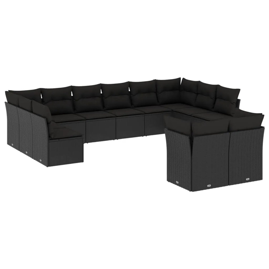vidaXL 12-tlg. Garten-Sofagarnitur aus Poly-Rattan in Schwarz mit Kissen und Stauraum - Bild 2