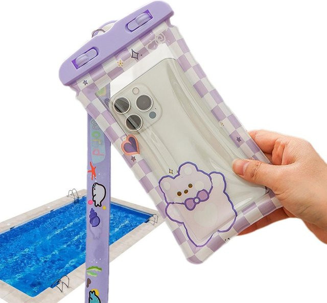 Wasserdichte Airbag-Handytasche von Weft in Transparent und Multicolour, universelle Unterwasser-Handyhülle für Smartphones bis 6,9 Zoll mit Halter und Trageband - Bild 1