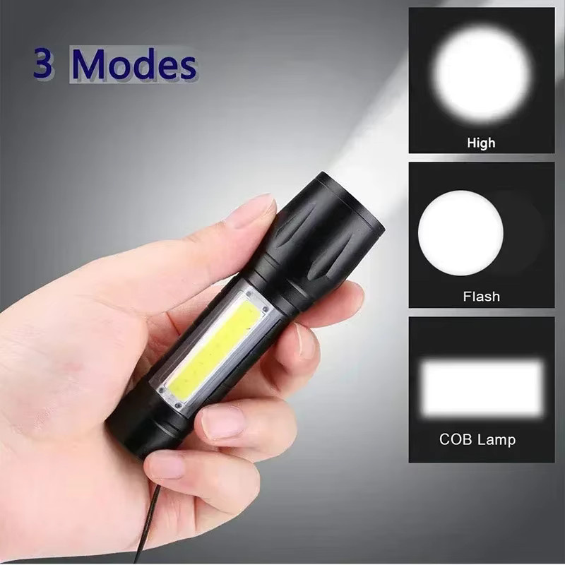 Heinast USB-Mini-Taschenlampe mit COB und XPE LED, wiederaufladbare EDC-Taschenlampe mit Zoom in Schwarz - Bild 2