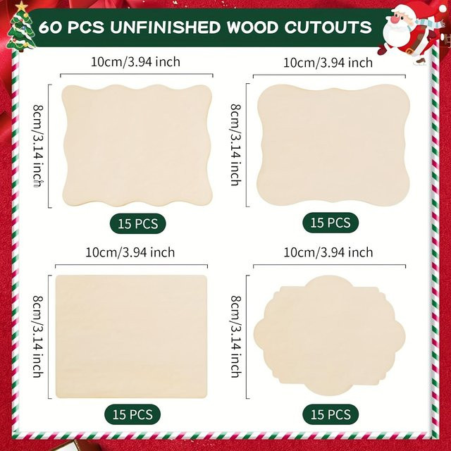60-teiliges WTEMPO Holzausschnitt-Set in Beige, blanke Holzformen für Bastelarbeiten, Weihnachtsdekoration und Malprojekte - Bild 1