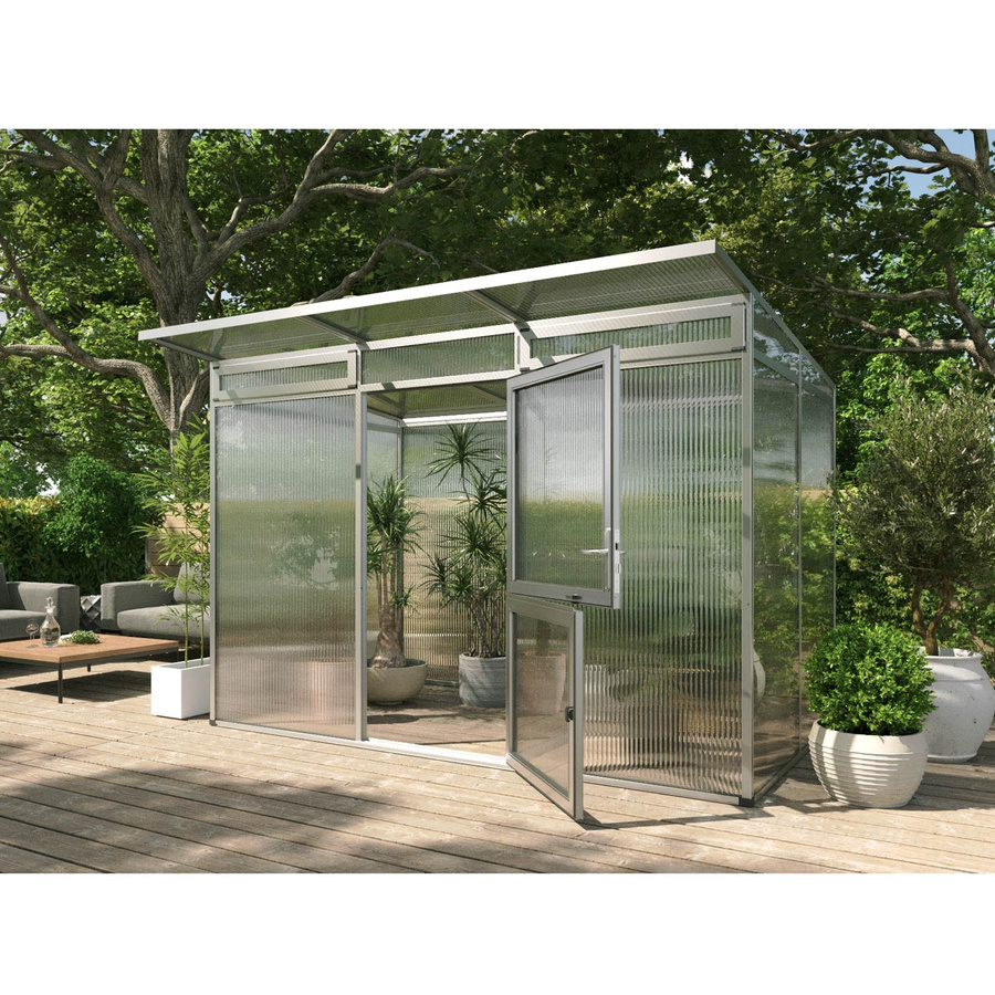 KGT Gewächshaus Santini II freistehend mit Pultdach aus Aluminium und Polycarbonat in Silber, 6,1 m² - Bild 2