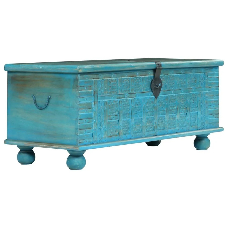 vidaXL Aufbewahrungstruhe aus Massivholz Mango in Blau und Türkis, B/T/H: 100 x 40 x 41 cm - Bild 2