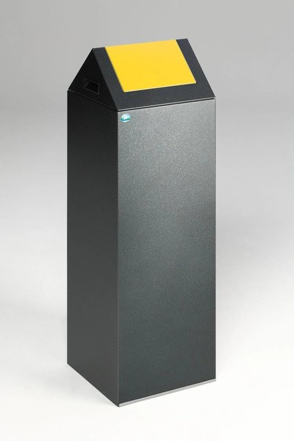 PROREGAL Selbstlöschender Wertstoffsammler Spitz mit Einwurfklappe aus verzinktem Stahl, Grau Gelb, H x B x T: 104,5 x 32 x 32 cm - Bild 1