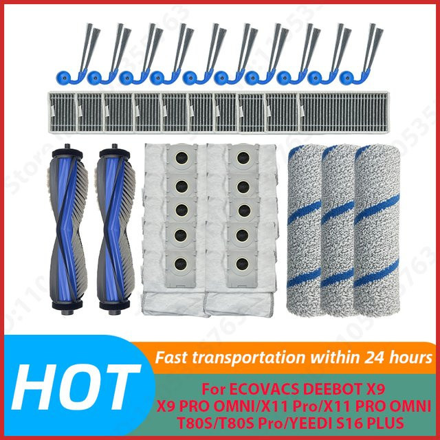 Ecovacs Deebot Zubehör-Set mit Hauptbürste, Seitenbürste, Filter, Wischmopp und Staubbeutel für X9, X9Pro Omni, X11Pro, X11Pro Omni, T80S, T80S Pro und Yeedi S16 Plus - Bild 1