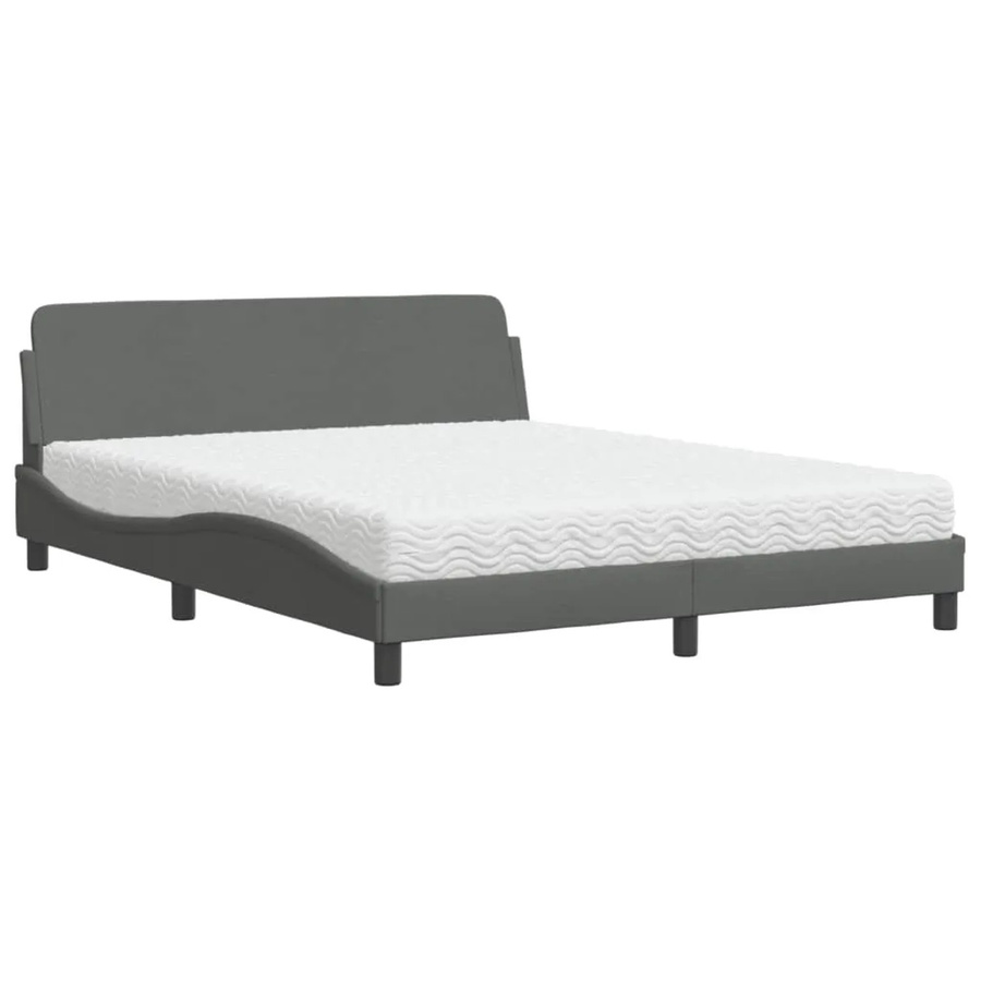 vidaXL Bett mit Matratze aus Stoff und Kiefernholz in Dunkelgrau, B/T/H: 160 x 200 x 165 cm - Bild 2